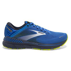 Brooks Adrenaline GTS 22 Road Running Shoes - Mens, Blue/Silver/Yellow | IE-BEN328061